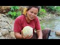survival in the rainforest-women found 5 ostrich egg for cook -Eating delicious HD