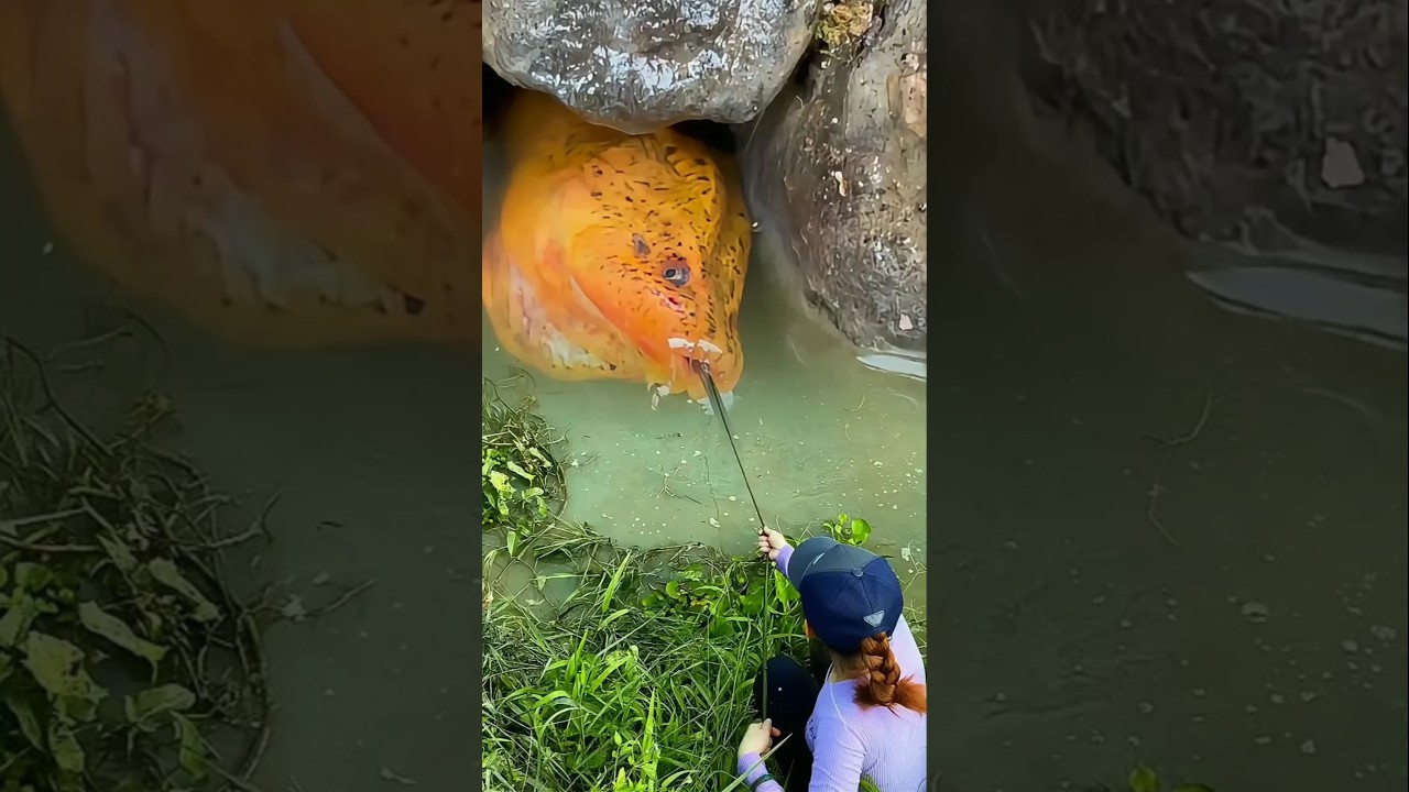 Mancing belut monster yang bersarang di bebatuan. 