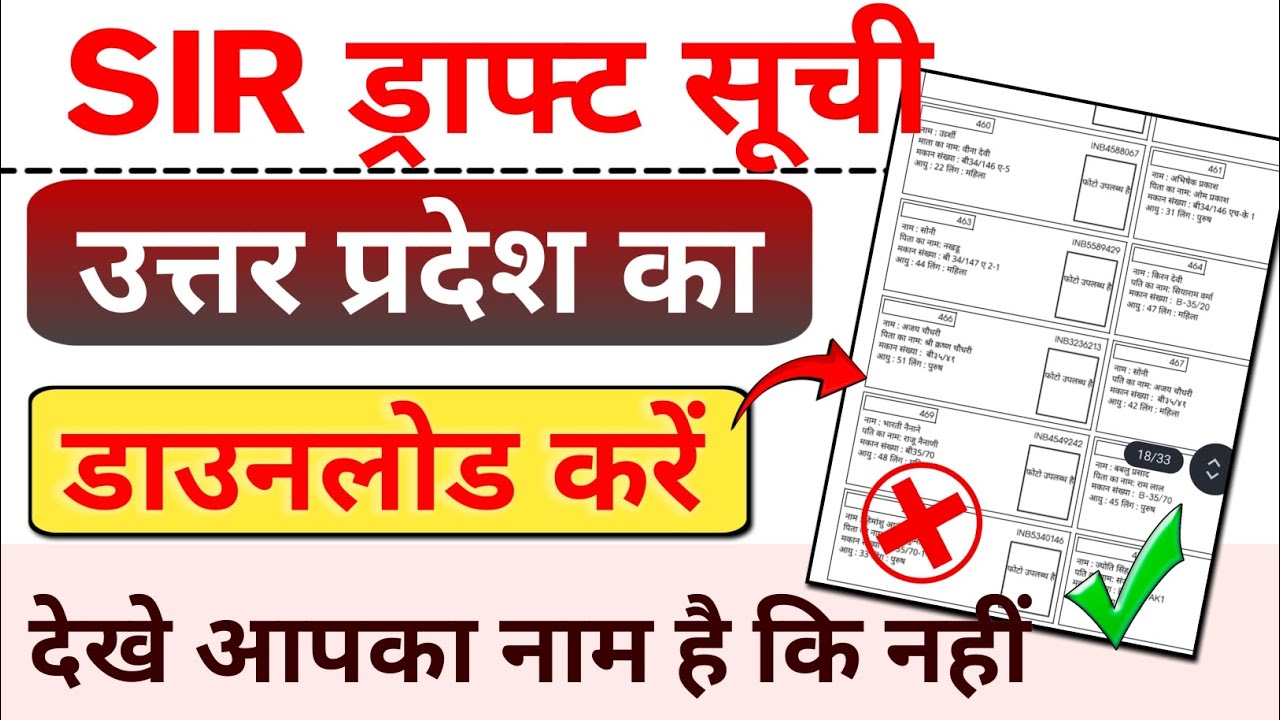 UP Ka SIR Draft List Download | यूपी का एसआईआर मसौदा सूची | 