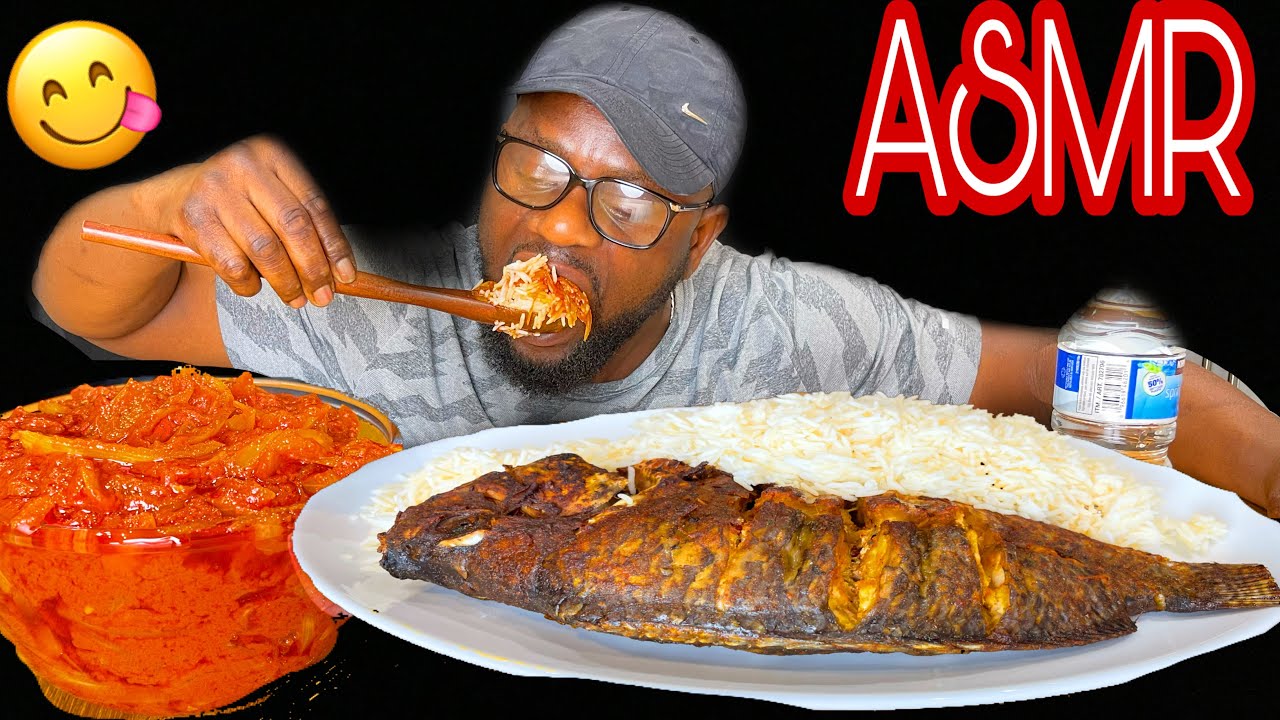 RICE & STEW WITH TILAPIA FISH ASMR
