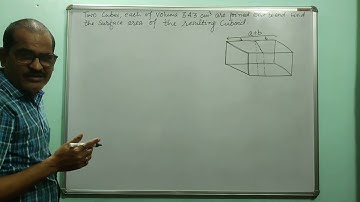 Two cubes each of volume 343cm³ are joined end to end.Find the surface are of the resulting cuboid?
