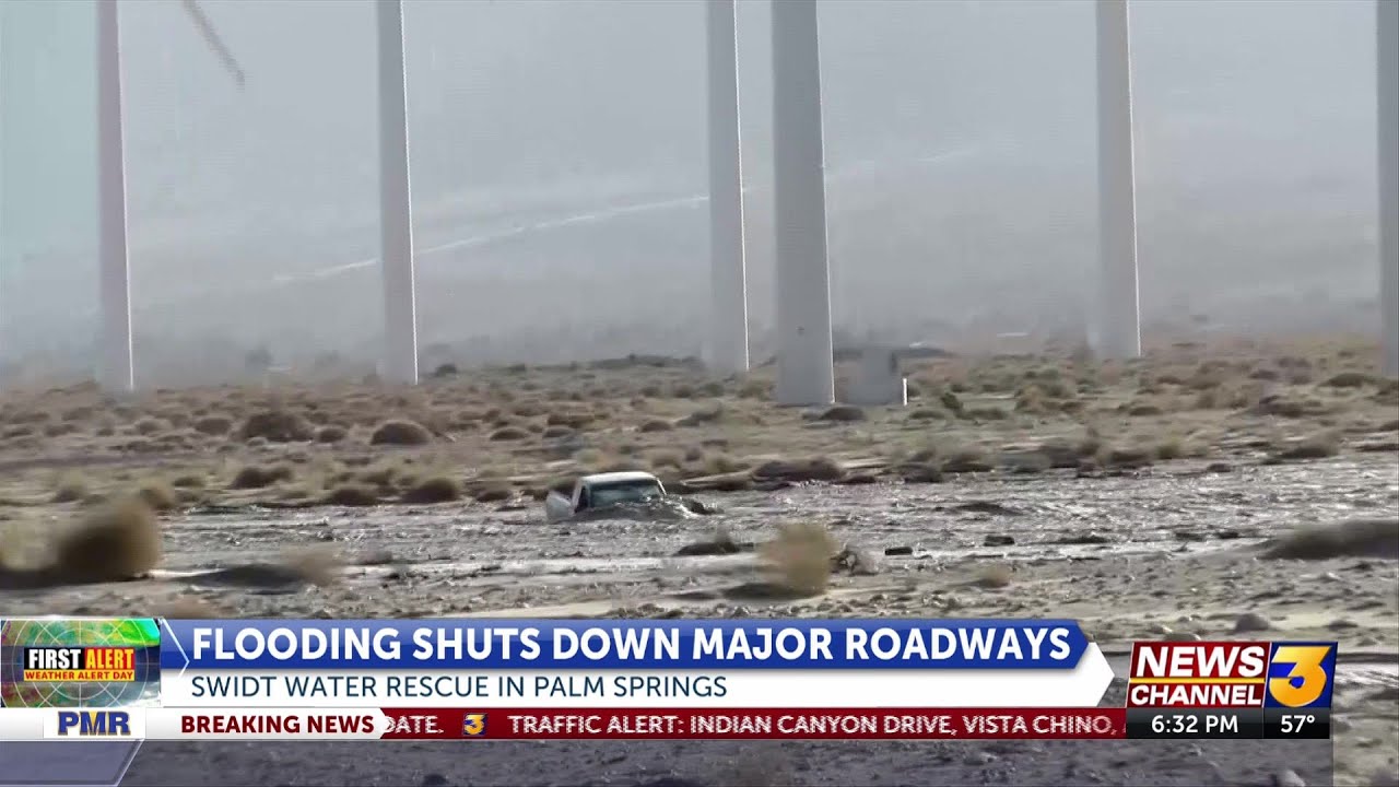 Flooding shuts down major roadways in Palm Springs - YouTube
