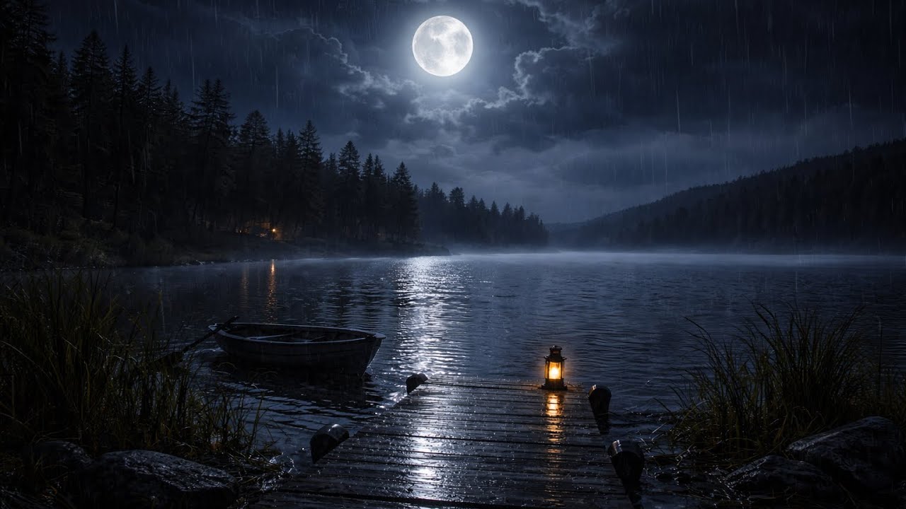 Moonlit Lake in the Rain 🌙 | Calm Night Water Sounds for Deep Sleep