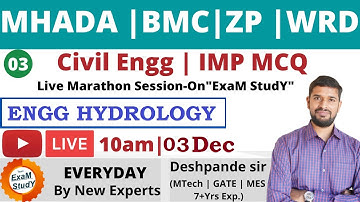 01 | HYDROLOGY  - IMP MCQ Marathon Session |With Concept   | MHADA | BMC | WRD | PWD | ONGC | MES