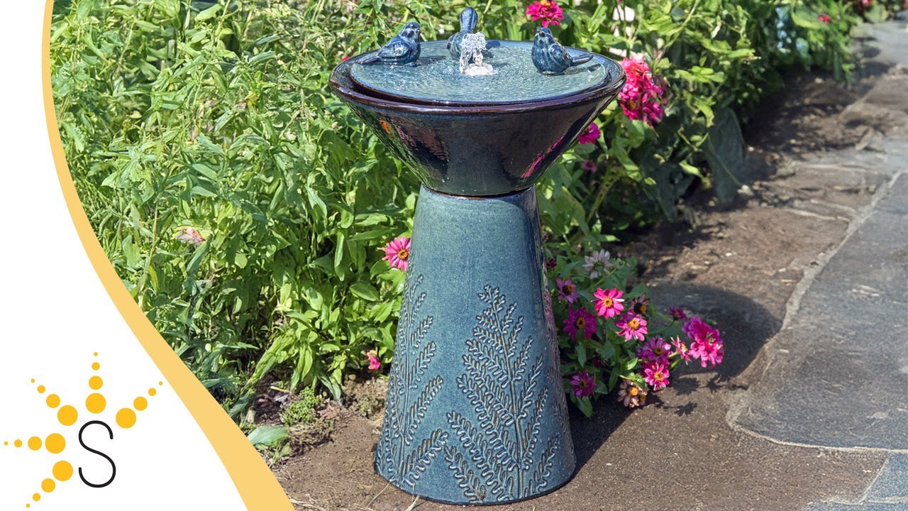 Sunnydaze Gathering Birds Ceramic Outdoor Fountain with LED Lights - 28.25" - SSS-697
