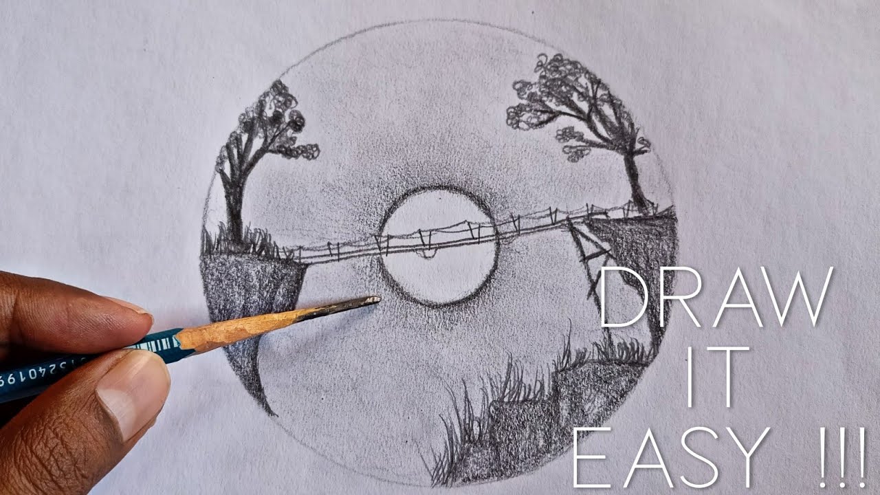 How to Draw a Beautiful scenery | Drawing a bridge sunset scenery