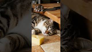 One more push from the mouse, and the cat-guarded cheese will fall. #cat #kitten #trap