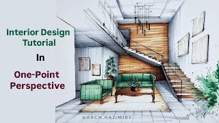 One-point Petspective Magic🪄: Livingroom with stairs Intetior Design