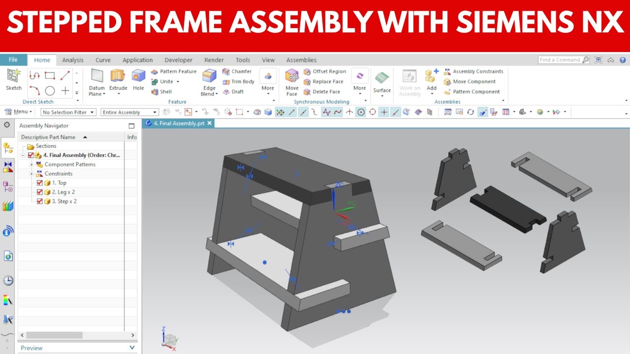Siemens NX Stepped Frame Assembly Tutorial | Beginner NX Assembly (Step-by-Step)