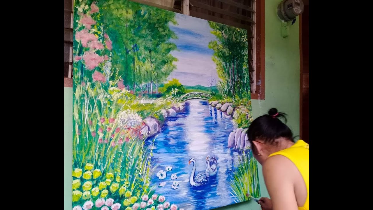 Acrylic landscape mural painting on wall YouTube