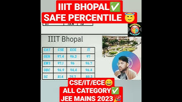 IIIT bhopal safe percentile for cse and ece 🔴😄💯 | Jee mains 2023✅ #jee #percentile #shorts #cse #yt