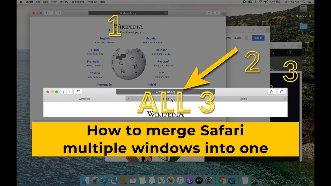 combine two safari windows