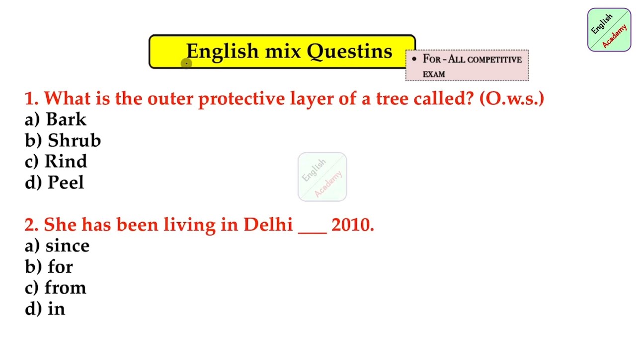 English Mix Questions set-23 for- All Exams #englishacademybydeepakkr.