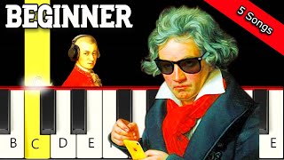 5 Famous Classical Songs - Easy and Slow Piano tutorial - Beginner