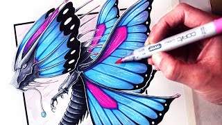 Lets Draw a BUTTERFLY DRAGON - FANTASY ART FRIDAY