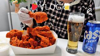 퇴근하고 핫뿌링클 치맥 먹는 직장인 일상🍗 | 딸기 케이크 만들기🍰, 과일 찹쌀떡, 봄동비빔밥, 짬뽕탕, 브리치즈파스타 screenshot 4