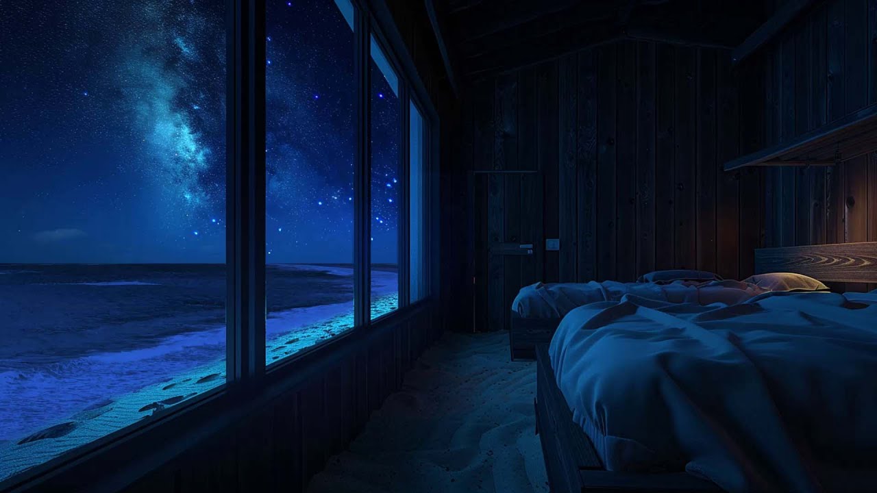 Beach Bedroom at Night | Ocean Waves for Tranquil Sleep, White Noise ...