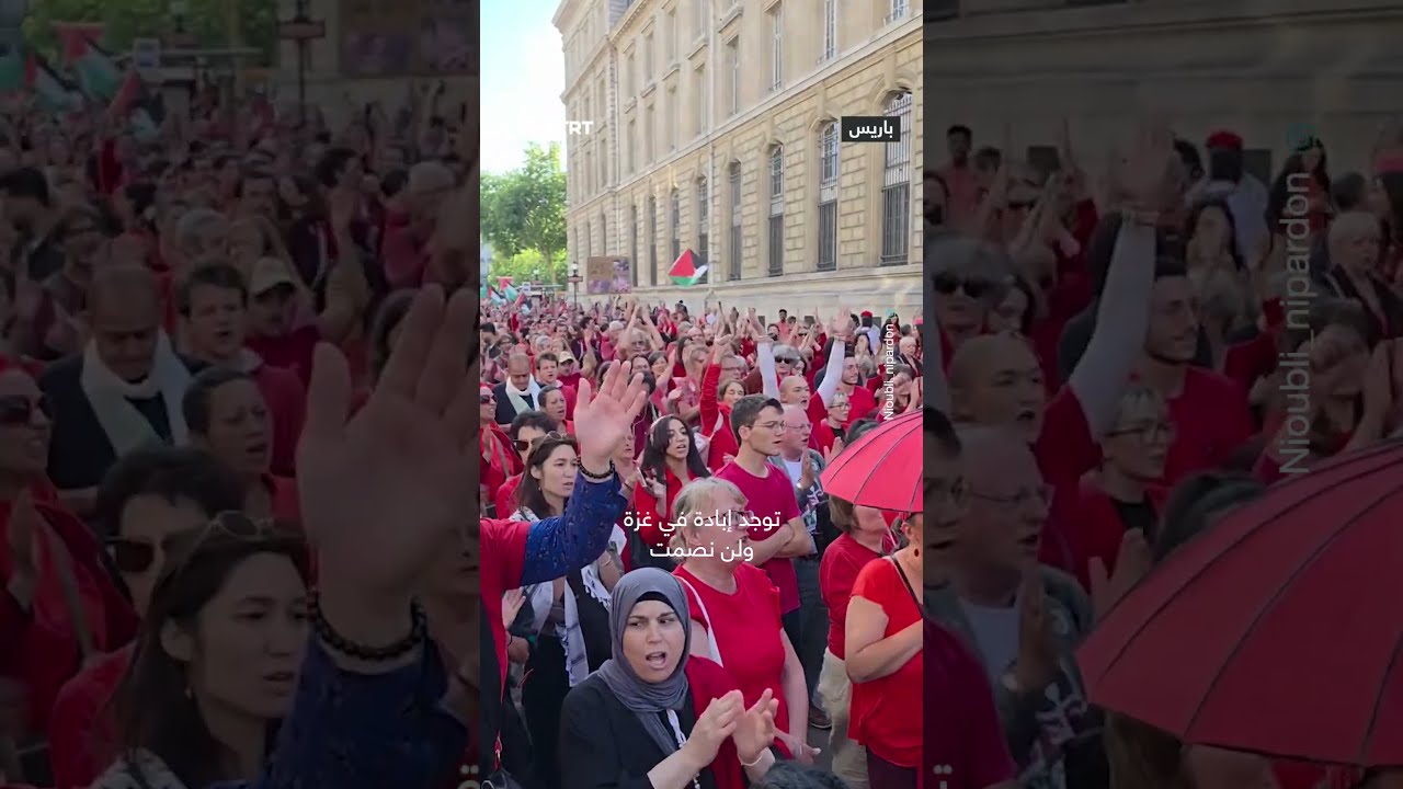 مواطنون فرنسيون يتظاهرون في العاصمة باريس رفضاً لاستمرار الإبادة الجماعية في قطاع غزة.