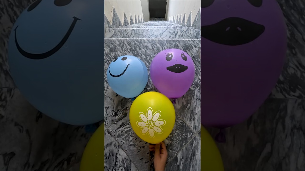 POV: Sky Blue Smiley Balloon VS Purple Duck Balloon VS Yellow Flower Balloon Drop Test💦🎈| ASMR in 4K