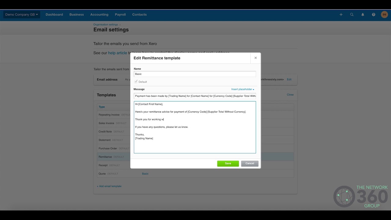How to edit remittance advice emails in Xero - YouTube
