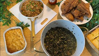 Fried Catfish Lobster Mac and Cheese Collard Greens Dirty Rice Soul Food Sunday Dinner!