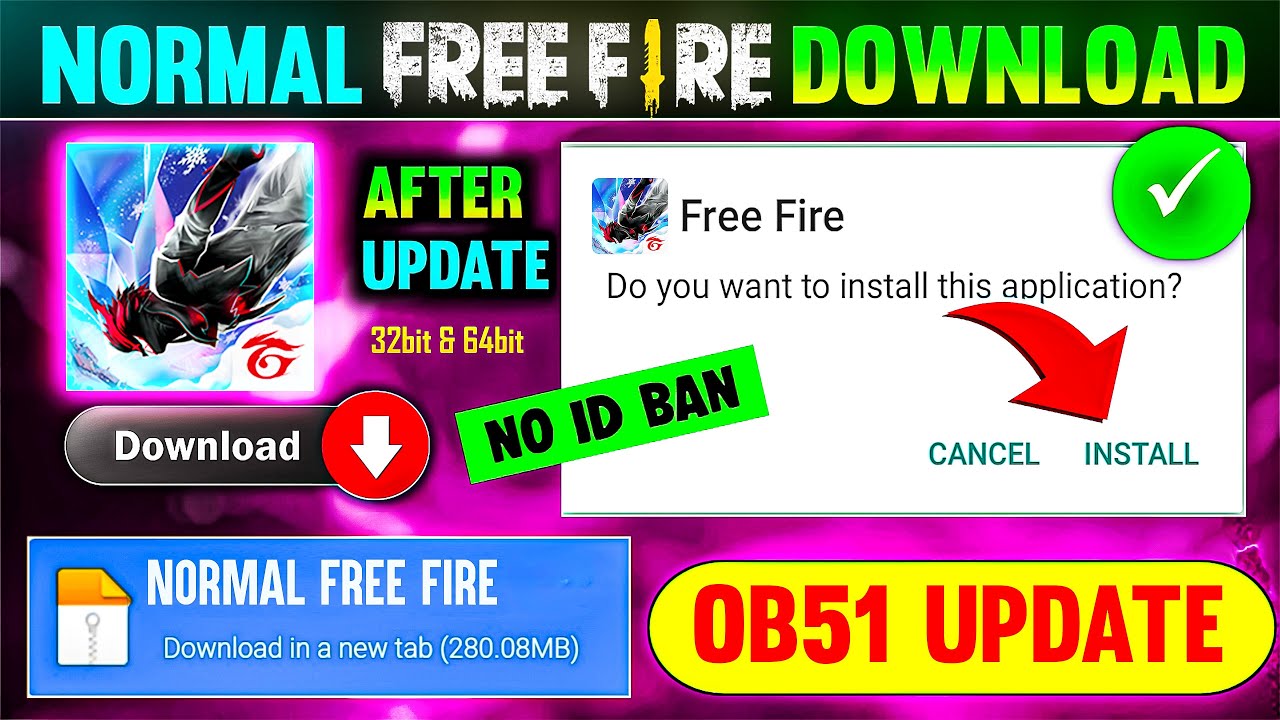 Normal free fire diamond kaise kare | free fire download | how to download normal free fire ob51