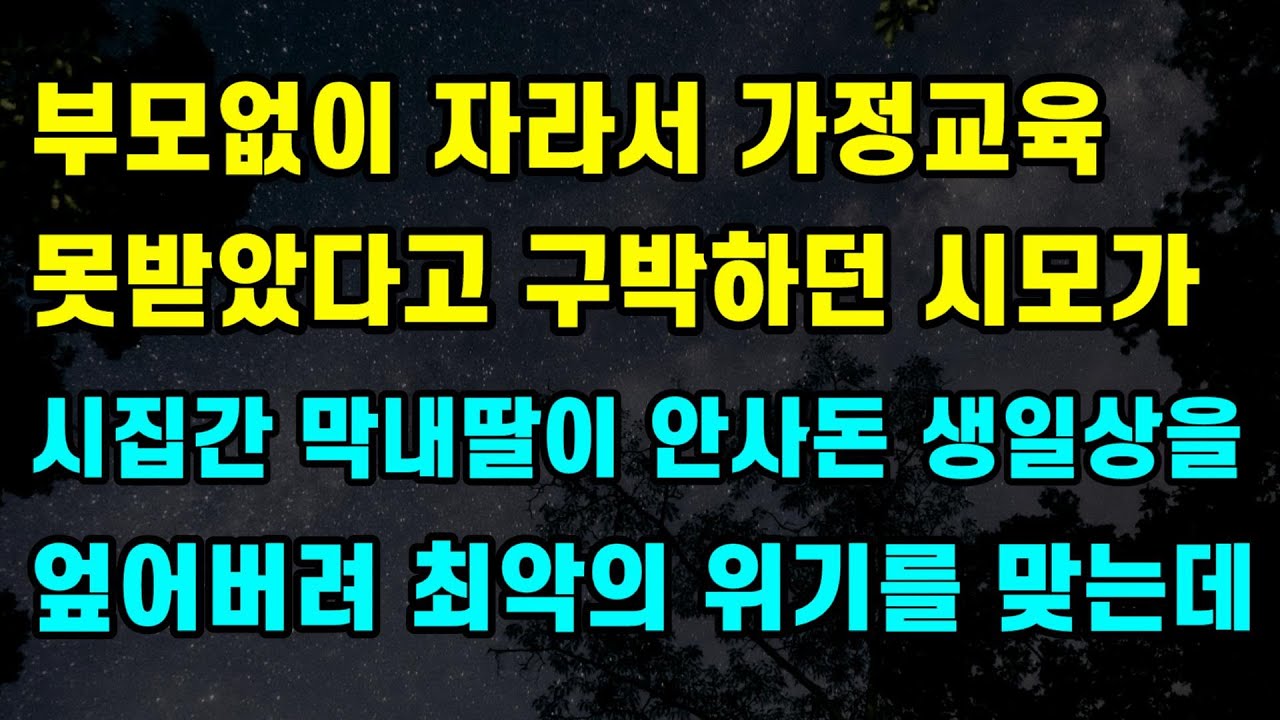 [시월드] 부모없이 자라서 가정교육 못받았다고 구박하던 시모가 시집간 막내딸이 안사돈 생일상을 엎어버려 최악의 위기를 맞는데