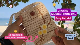 Crochet Phone Crossbody Bag Flower Applique / Crochet Flower Cell Phone Sling Bag Experiment BP65