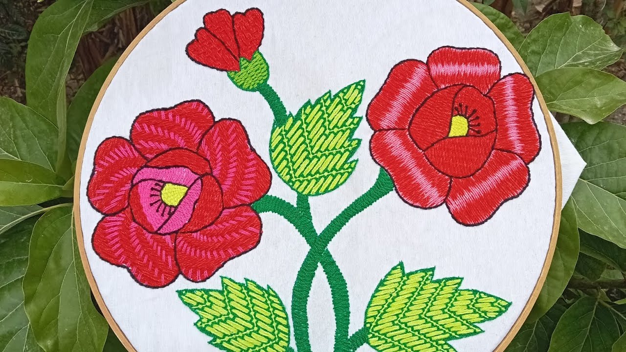 cómo bordar hoja#32puntada ideal para cualquier otro diseño,entres los pétalos de flores 💐.