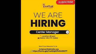 🚨 Job Alert 2026 | Center Manager Vacancy in Bhopal 🔥 Salary Up to ₹45K CTC!