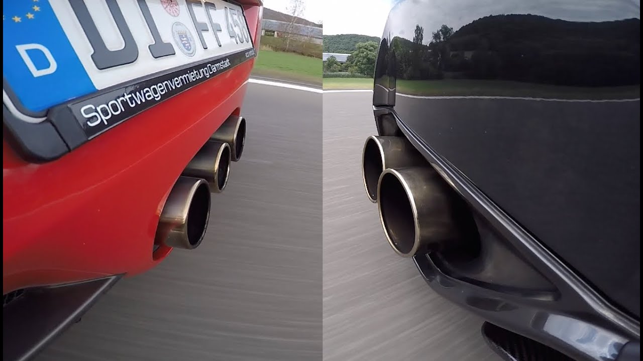 top gun Nissan GTR vs. 458 Italia - RACE & SOUND (60FPS)