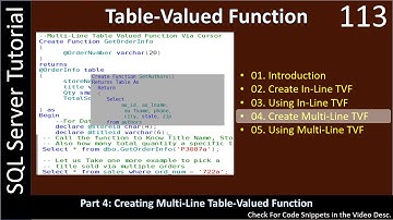Table Valued Functions | Part 4 - Create Multi Line Function | SSMS TSQL Tutorial #113