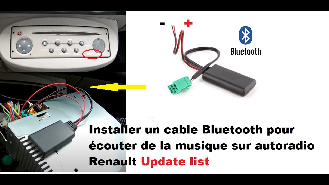 Install a bluetooth cable on Renault update list car radio to listen to  music - YouTube