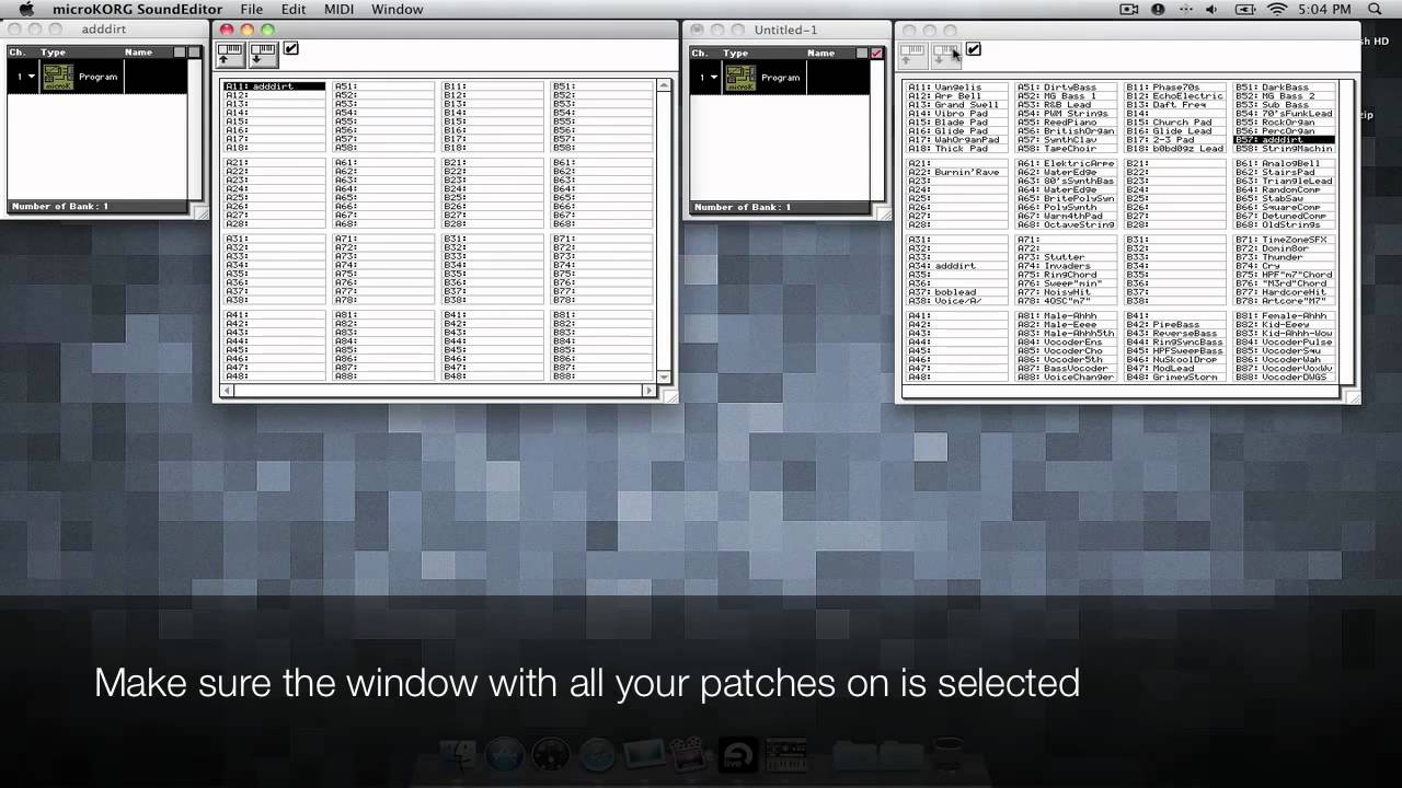 how to load patch banks in microkorg sound editor