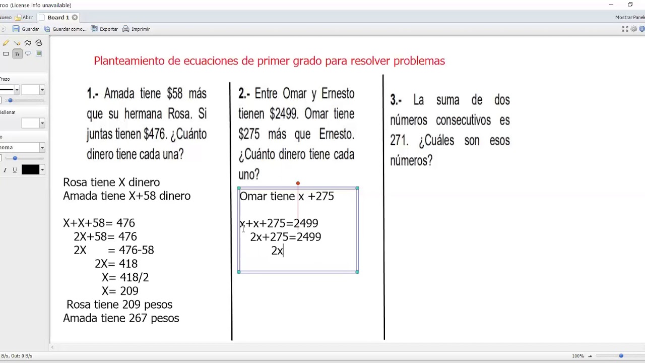 Planteamiento de ecuaciones de primer grado para resolver problemas YouTube