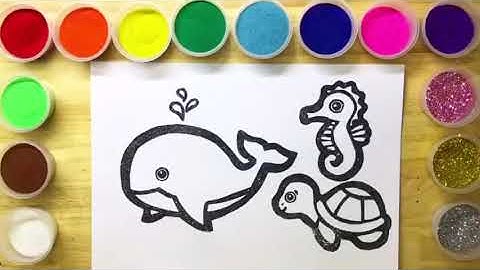 Tô màu tranh cát - Sinh vật dưới biển - Cá Voi, Rùa, Cá Ngựa