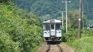 [警笛あり]JR四国1000形気動車2両編成 徳島線 阿波池田駅付近第4種踏切通過