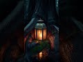 Candle lantern nestled in wet tree roots at night 🌧️🕯️
