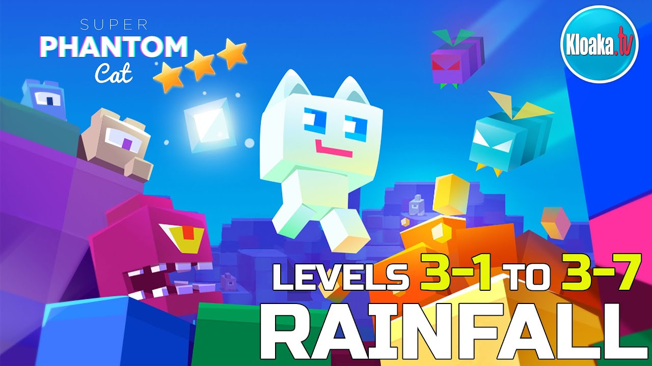 Super Phantom Cat - RAINFALL - Levels 3-1 to 3-7 Walkthrough (3 Stars)