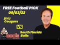 Free Football Pick BYU Cougars vs South Florida Bulls Prediction, 9/3/2022 College Football