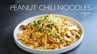 Vegan Peanut Chili Noodles recipe | EASY Asian inspired Spicy Udon Dish!