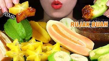 ASMR (RUJAK BUAH) Raw Banana, Sour Fruit Star, Papaya WITH SPICY SAUCE.