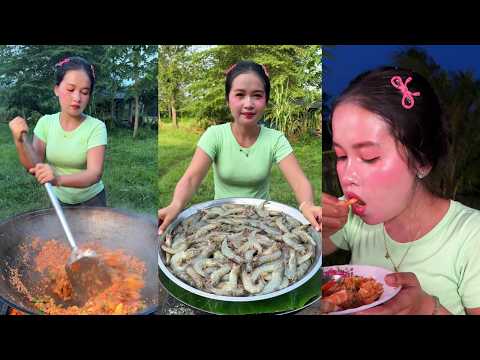 Cooking deep fried shrimp and stir fried rice yummy recipe
