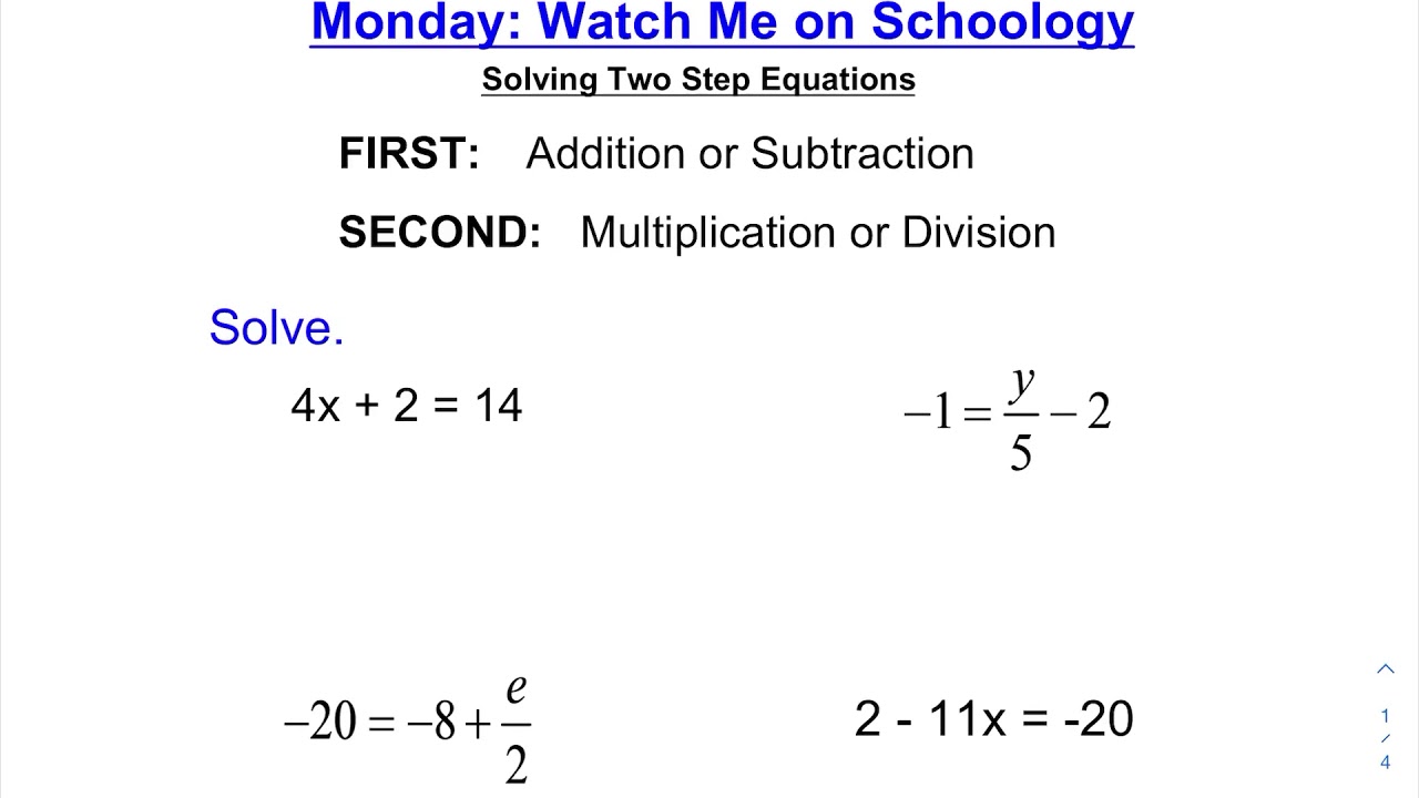 Solving Two Step Equations Day 1 - YouTube