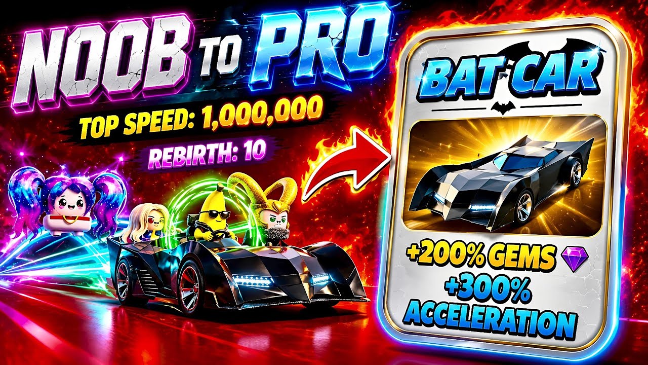 I Starting Over Noob to OP 🦇 Bat Car - Super Hero Race Clicker Roblox ...