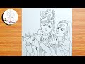 Easy radhakrishna drawing for beginners  lord shree radhakrishna drawing step by step