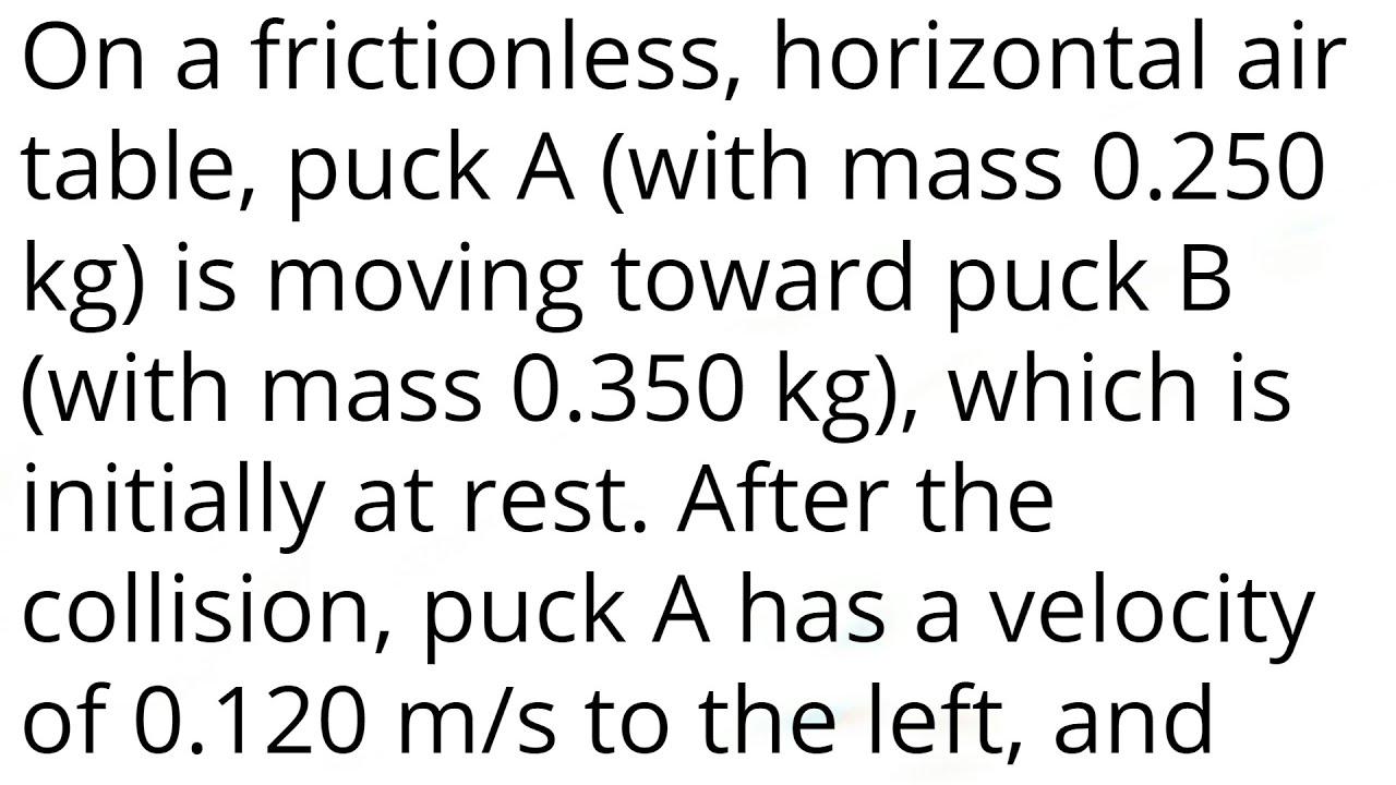 On a frictionless, horizontal air table, puck A (with mass 0.250 kg) is