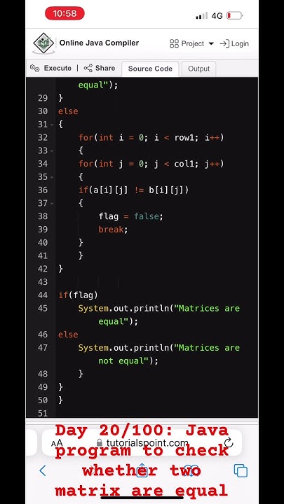 20. Java program to check whether two matrix are equal or not | # ...