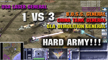 C&C Generals Zero Hour  1 VS 3 Hard Army!!! (Project Raptor War Commanders )