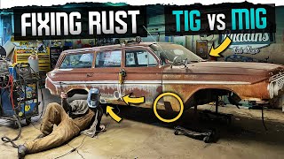 Fixing RUST, Color Matching PATINA, using a POWER HAMMER! 1961 Parkwood Wagon.